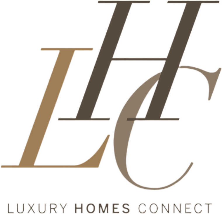 The Luxury Homes Connect monogram — its interwoven L, H and C — set as a bespoke inlay in a tactile, richly textured surface.